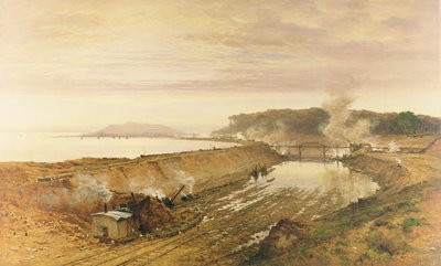 De bouw van Eastham Lock op het Manchester Ship Canal door Benjamin Williams Leader